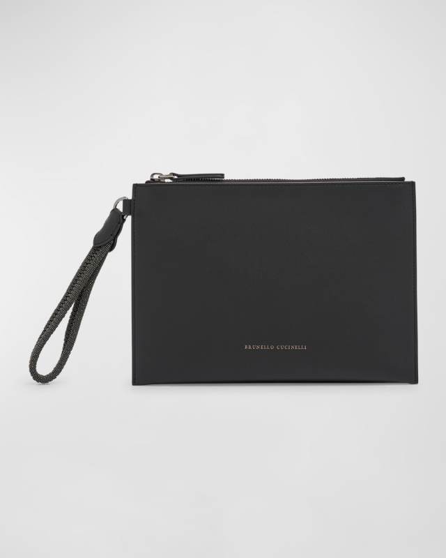 Monili Zip Leather Pouch Wristlet